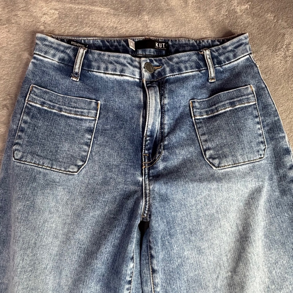 KUT from the Kloth Meg Wide Leg Jeans Womens 8 Blue High Rise Hemmed 23" inseam - Picture 2 of 9